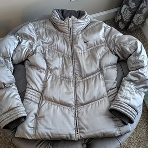 Gray/silver Nike puffer winter jacket